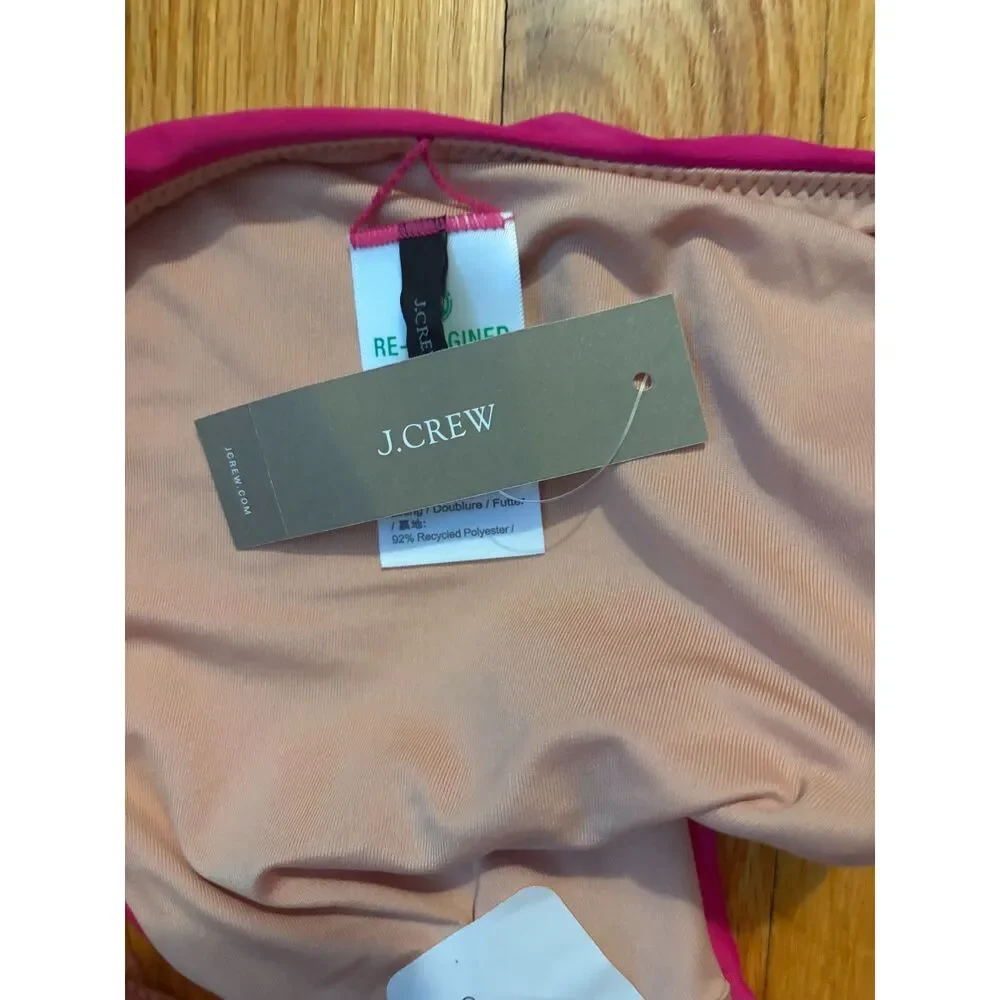 New J.Crew Women's High Leg Curved Waist Bikini Bottom Pink Beach Swimwear Sz M